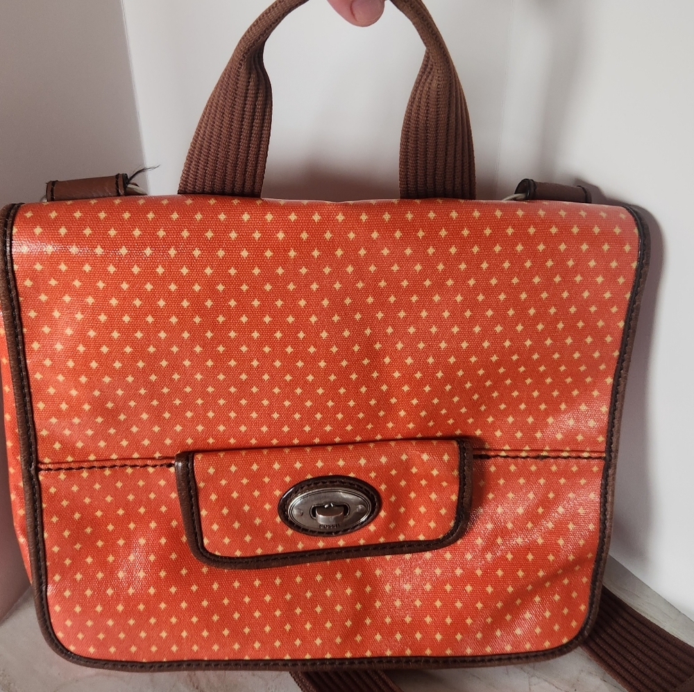 Fossil Orange and Brown Crossbody Bag